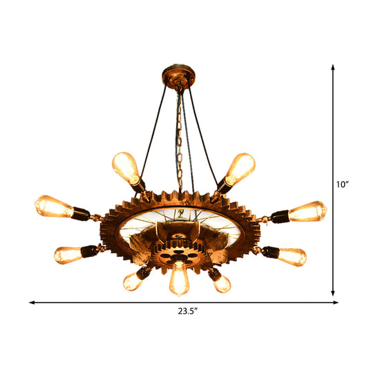 9-Head Industrial Pendant Chandelier With Iron Gear Design - Ideal For Restaurant And Kitchen Tables