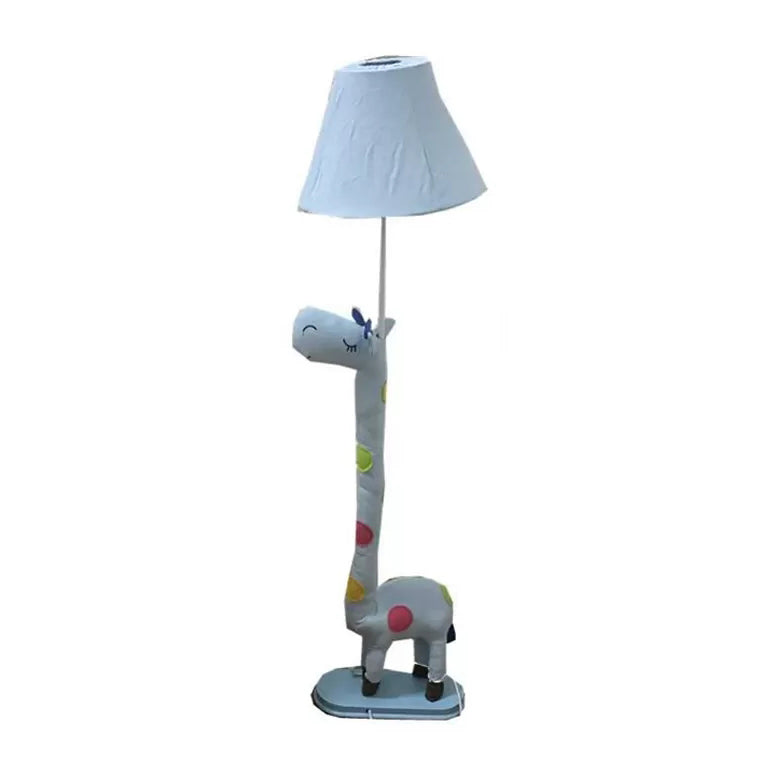 Giraffe Shaped Fabric Floor Lamp For Bedroom - Animal Design With Tapered Shade And 1 Light Blue