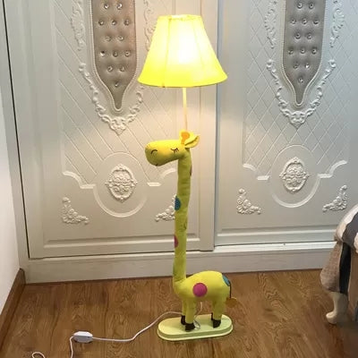 Giraffe Shaped Fabric Floor Lamp For Bedroom - Animal Design With Tapered Shade And 1 Light Yellow
