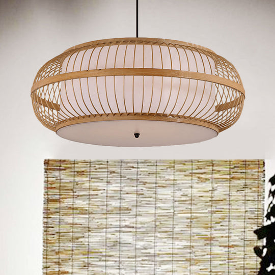 Asian Style Bamboo Pendant Light For Dining Room - Beige Drum 1 18/21.5 Diameter / 18