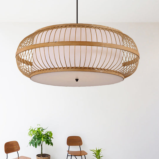 Asian Style Bamboo Pendant Light For Dining Room - Beige Drum 1 18/21.5 Diameter