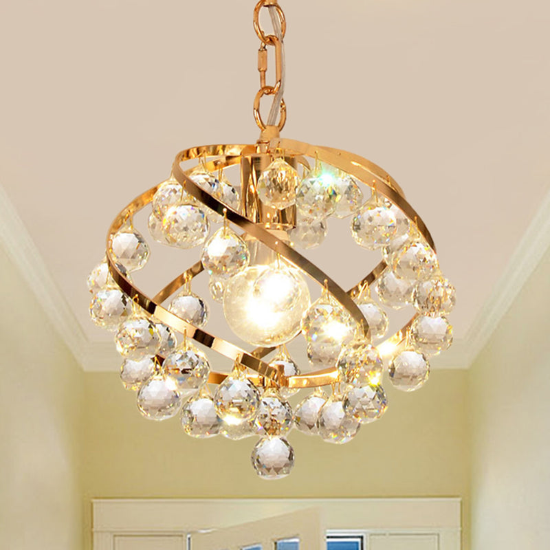 Industrial Gold Crystal Orb Pendant Light - Stylish Ceiling Fixture for Foyer