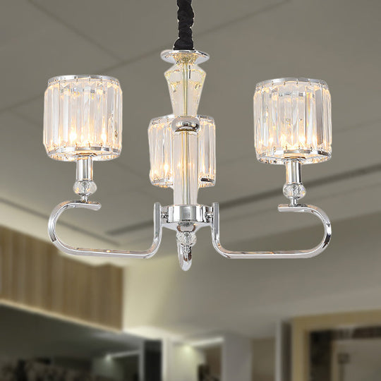 Contemporary Crystal Hanging Ceiling Light: 3/6 Lights Chrome Chandelier Design 3 /
