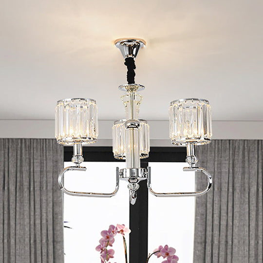 Contemporary Crystal Hanging Ceiling Light: 3/6 Lights Chrome Chandelier Design
