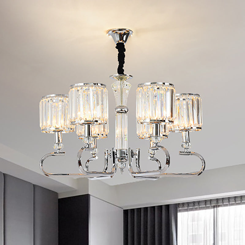 Contemporary Crystal Hanging Ceiling Light: 3/6 Lights Chrome Chandelier Design