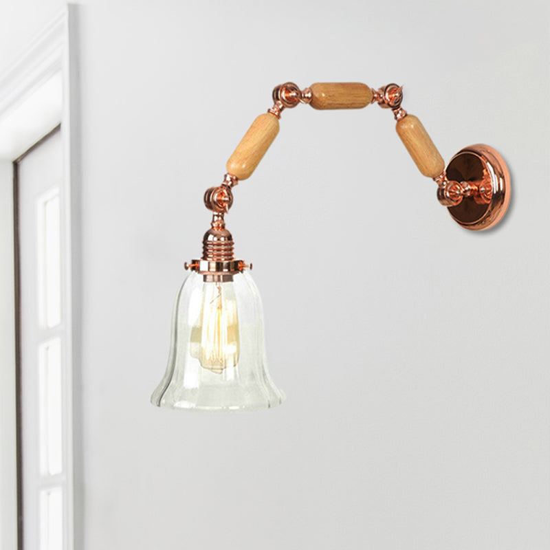 Antique Rose Gold Flared Sconce Light With Extendable Arm And Clear Glass
