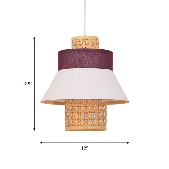 Contemporary Hanging Light Kit - 1-Bulb Suspension Pendant In Green/Purple/Light Purple With Fabric