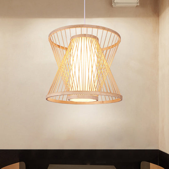 Contemporary Bamboo Cone Suspension Pendant Light Kit For Restaurants - 1 Bulb Wood Hanging Sizes: