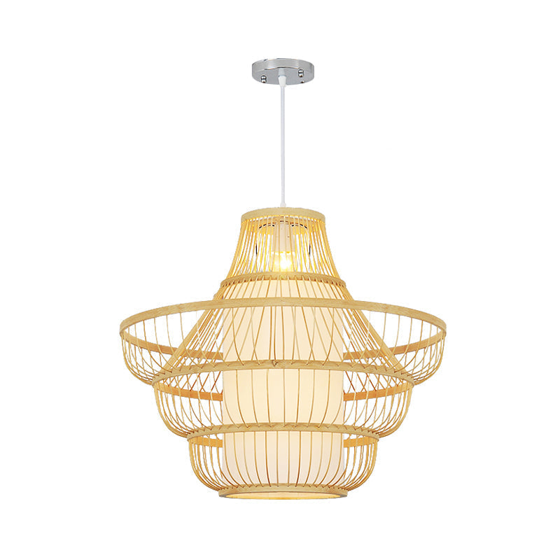 16/19.5 Wide Bamboo Jar Suspension Pendant - Modernist 1 Bulb Wood Hanging Light Kit