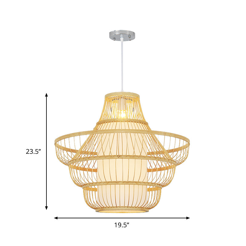 16/19.5 Wide Bamboo Jar Suspension Pendant - Modernist 1 Bulb Wood Hanging Light Kit
