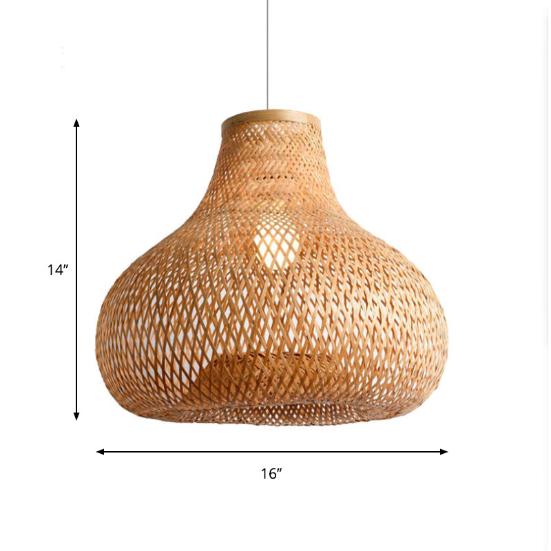 Wood Jar Pendant Light W/ Bamboo Shade - Perfect For Restaurants
