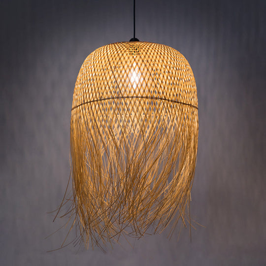 Retro Wood Fringe Hanging Lamp: Bamboo Pendant Light For Restaurants