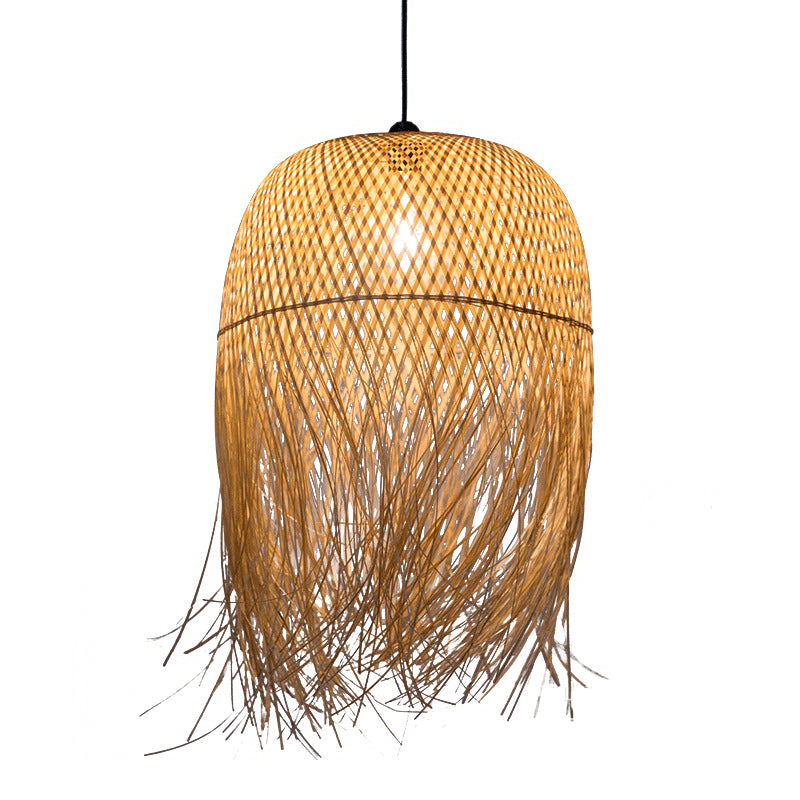 Retro Wood Fringe Hanging Lamp: Bamboo Pendant Light For Restaurants