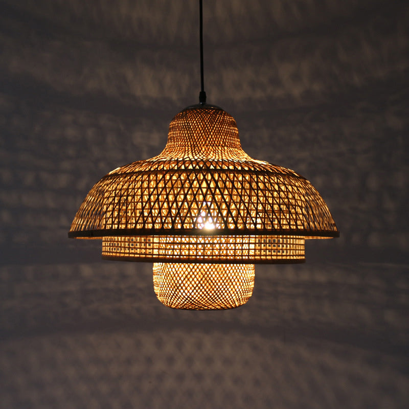 Rustic Bamboo Hanging Pendant Lamp With Tiered Design - Perfect For Living Room Wood