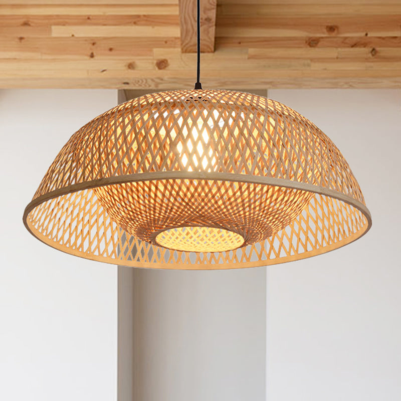 Bamboo Dome Pendant Light Fixture Kit - 1 Bulb Wood Hanging Lamp 18/23.5 Wide / 23.5