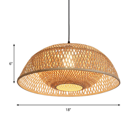 Bamboo Dome Pendant Light Fixture Kit - 1 Bulb Wood Hanging Lamp 18/23.5 Wide