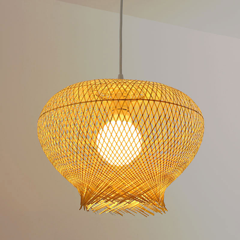 Modern Bamboo Woven Ceiling Pendant Light With 1 Bulb For Living Room Wood