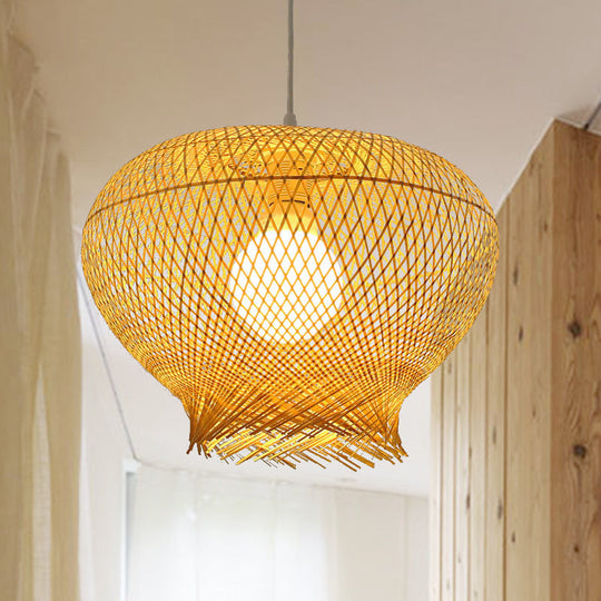Modern Bamboo Woven Ceiling Pendant Light With 1 Bulb For Living Room