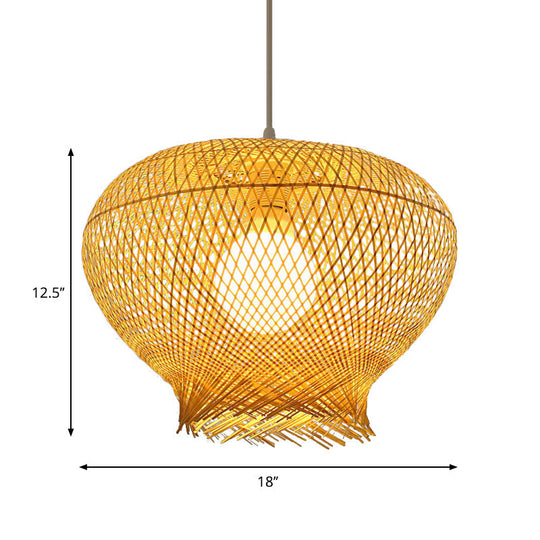 Modern Bamboo Woven Ceiling Pendant Light With 1 Bulb For Living Room