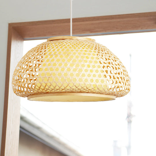Contemporary Bamboo Bowl Pendant Light Kit - 16/19/23.5 Wide 1 Bulb Wood Hanging Suspension / 23.5