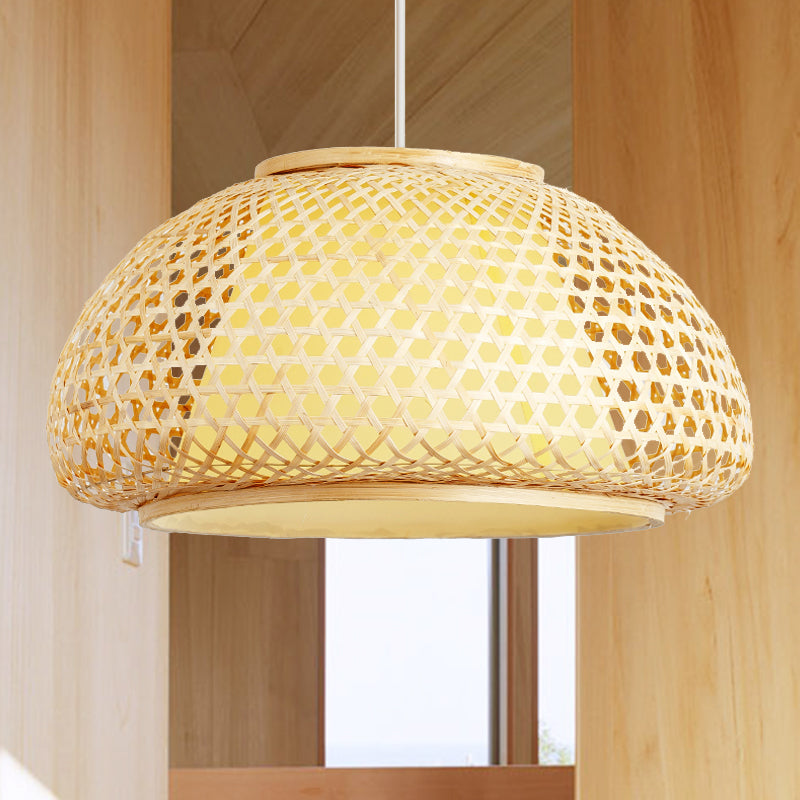 Contemporary Bamboo Bowl Pendant Light Kit - 16/19/23.5 Wide 1 Bulb Wood Hanging Suspension