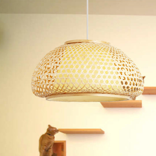 Contemporary Bamboo Bowl Pendant Light Kit - 16/19/23.5 Wide 1 Bulb Wood Hanging Suspension