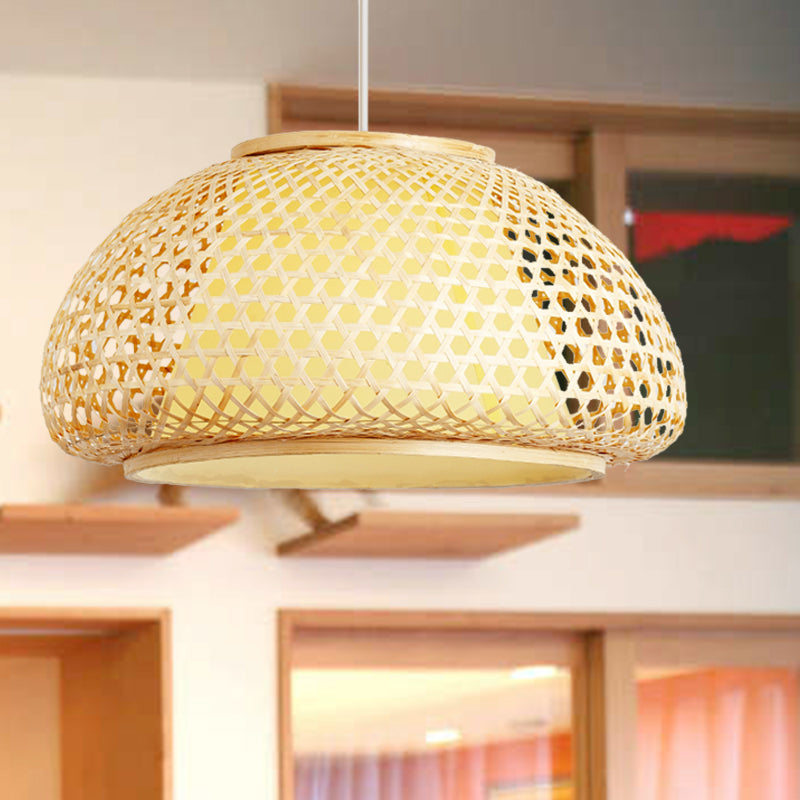 Contemporary Bamboo Bowl Pendant Light Kit - 16/19/23.5 Wide 1 Bulb Wood Hanging Suspension