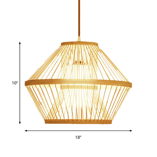 Traditional Bamboo Pendant Lighting: Tapered Bulb Jar-Shaped Hanging Light Fixture In Wood