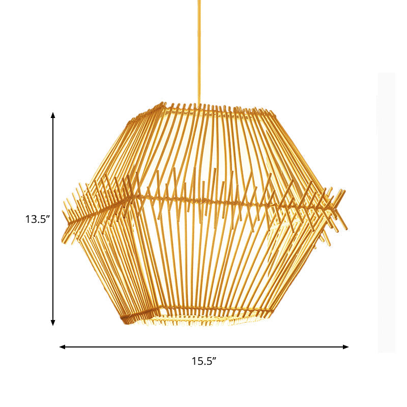 Traditional Bamboo Pendant Lighting: Tapered Bulb Jar-Shaped Hanging Light Fixture In Wood