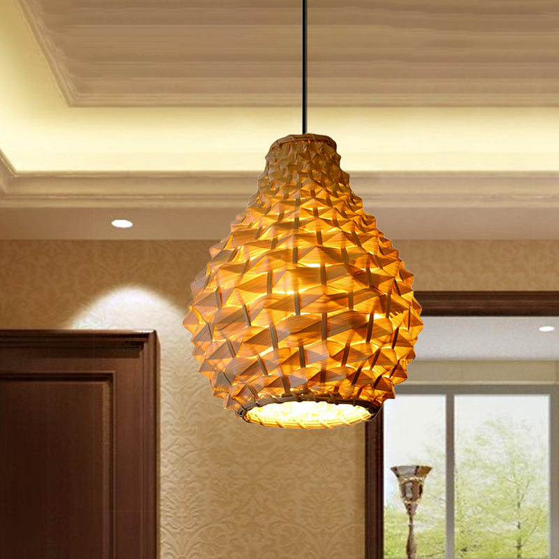 Contemporary Bamboo Jar Suspension Pendant Light Kit - 1 Bulb Beige 8.5-18 Wide / 8.5