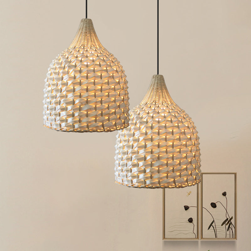 Modern Beige Bamboo Bell Pendant Light For Dining Room Ceiling
