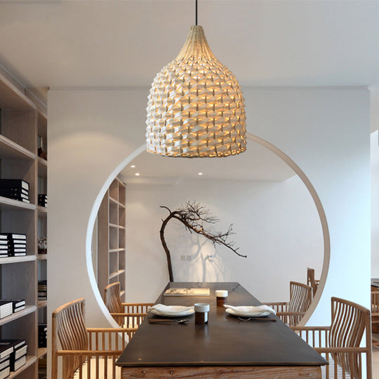 Modern Beige Bamboo Bell Pendant Light For Dining Room Ceiling
