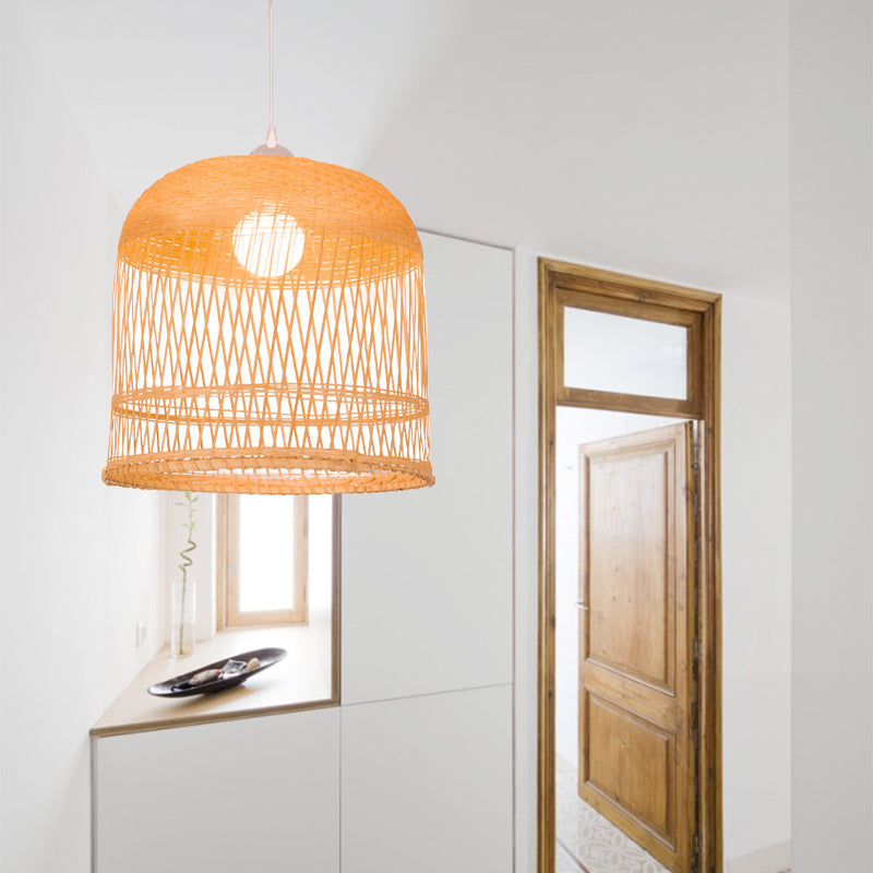 Retro Bamboo Pendant Light Wooden Bell Hanging Lamp For Living Room