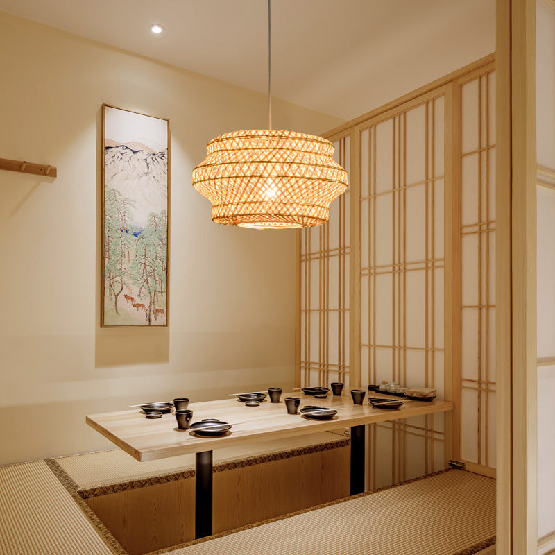 Handmade Bamboo Pendant Lighting Fixture - Traditional Wood Hanging Light With 1 Bulb

Or