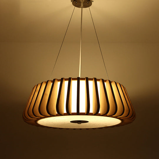 Wide Tapered Suspension Lighting - Traditional Wood 1-Bulb Nickel Hanging Ceiling Light - 19.5"/23.5
