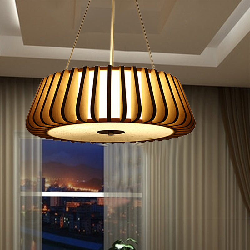 Tapered Suspension Lighting Traditional Wood & Nickel Ceiling Light - 19.5/23.5 Wide 1 Bulb