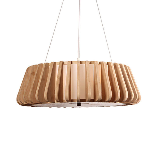 Wide Tapered Suspension Lighting - Traditional Wood 1-Bulb Nickel Hanging Ceiling Light - 19.5"/23.5