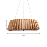 Wide Tapered Suspension Lighting - Traditional Wood 1-Bulb Nickel Hanging Ceiling Light 19.5’/23.5