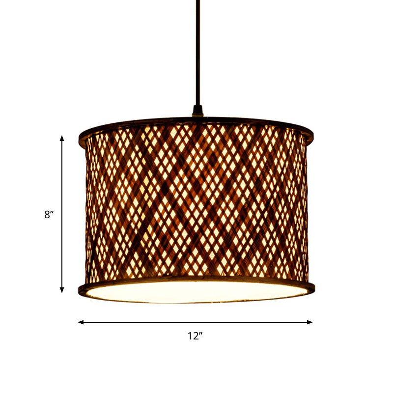 Contemporary Dark Brown Bamboo Pendant Light Kit - Woven Suspension 1 Bulb