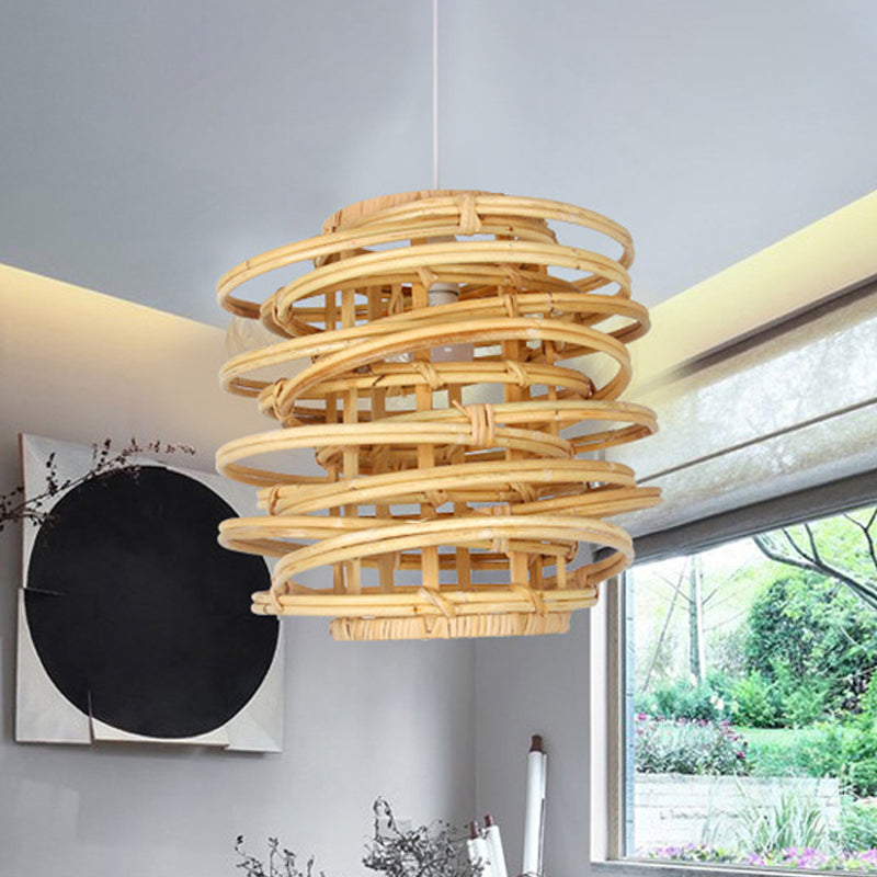 Retro Bamboo Pendant Light For Restaurants - Wood Circle Design