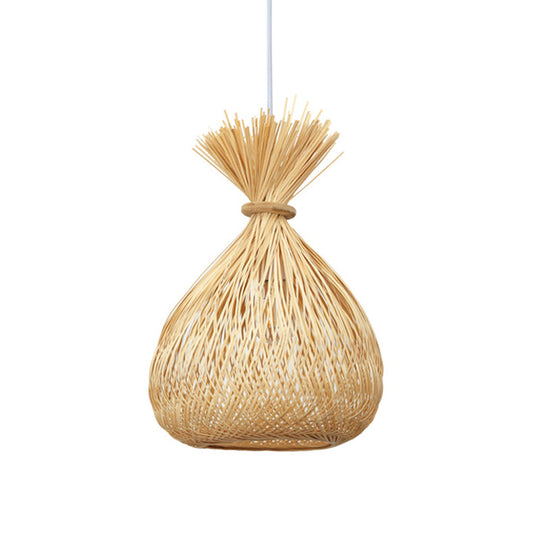 Handwoven Bamboo Shade Pendant Light With Asian Wood Fixture For Restaurants