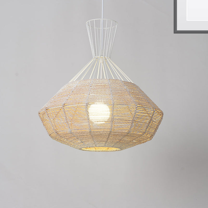 Rattan Diamond Suspension Ceiling Light - Traditional Wood Hanging Lamp 1 Bulb 14/18 Wide