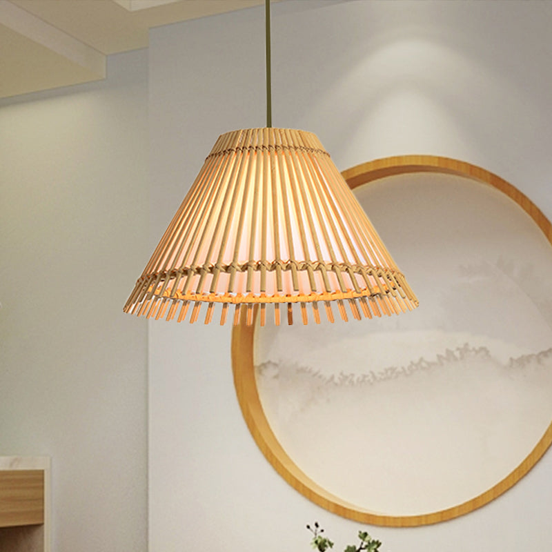 Bamboo Cone Ceiling Lamp: Modern Wood Pendant Light - Ideal For Living Room