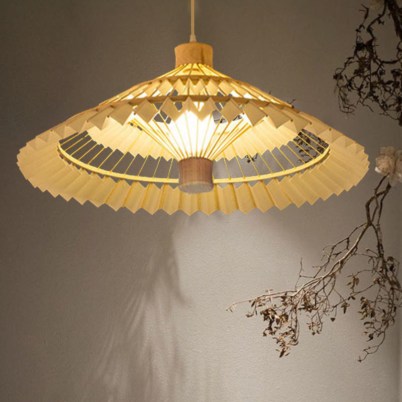 Tapered Bamboo Pendant Light - 1 Bulb 19.5/23.5 Wide Beige Hanging Lamp Kit