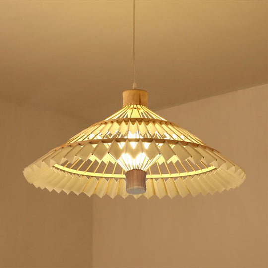 Tapered Bamboo Pendant Light - 1 Bulb 19.5/23.5 Wide Beige Hanging Lamp Kit / 23.5