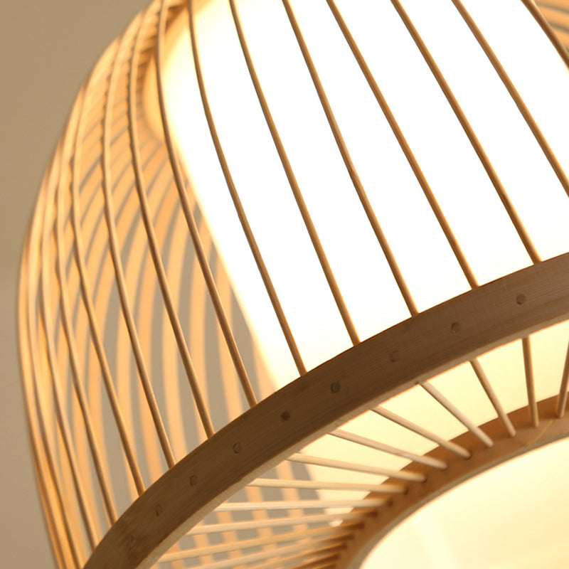 Modern Bamboo Dome Pendant Lamp With Inner Fabric Shade - Wood Ceiling Light 1 Bulb 14/16 Wide