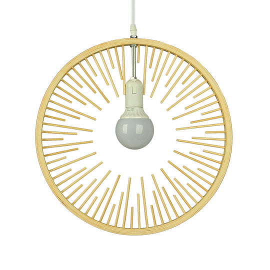 Simple Bamboo Wood Pendant Lighting: 1 Bulb Hanging Lamp Kit For Restaurants