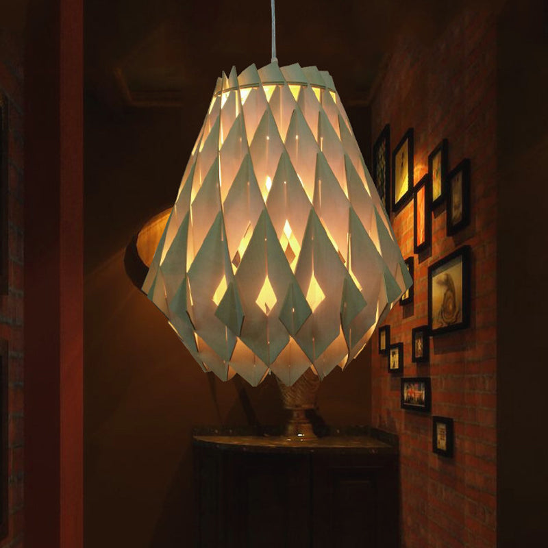 Modernist Wood Jar Ceiling Lamp - 1 Bulb Beige Hanging Pendant Light For Tearoom