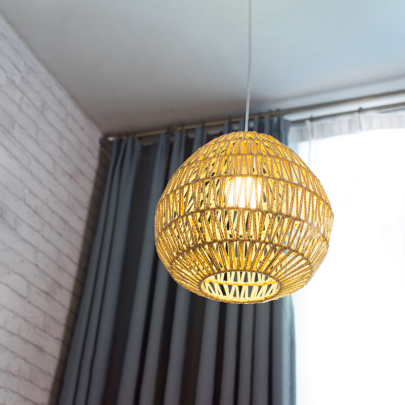 Rattan Wood Pendant Light Kit - Oval/Lantern Style Bulb Hanging Lamp For Restaurants / Oval