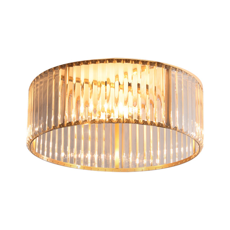Mid-Century 4/5-Head Flush Mount Light: 16/19.5 Wide Circular Ceiling Fixture In Brass With Metal